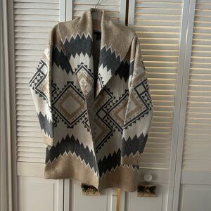 Tahari Beige and Gray Knit Cardigan